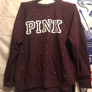 NWT Pink Victoria’s Secret crew neck w/rhinestones